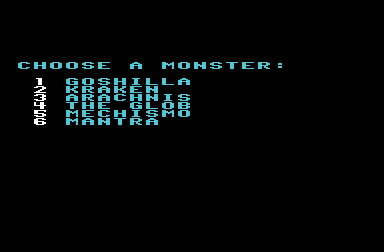 Crush, Crumble and Chomp! (VIC-20) screenshot: The main menu