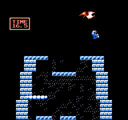 Ice Climber (NES) screenshot: Trying to catch the bird