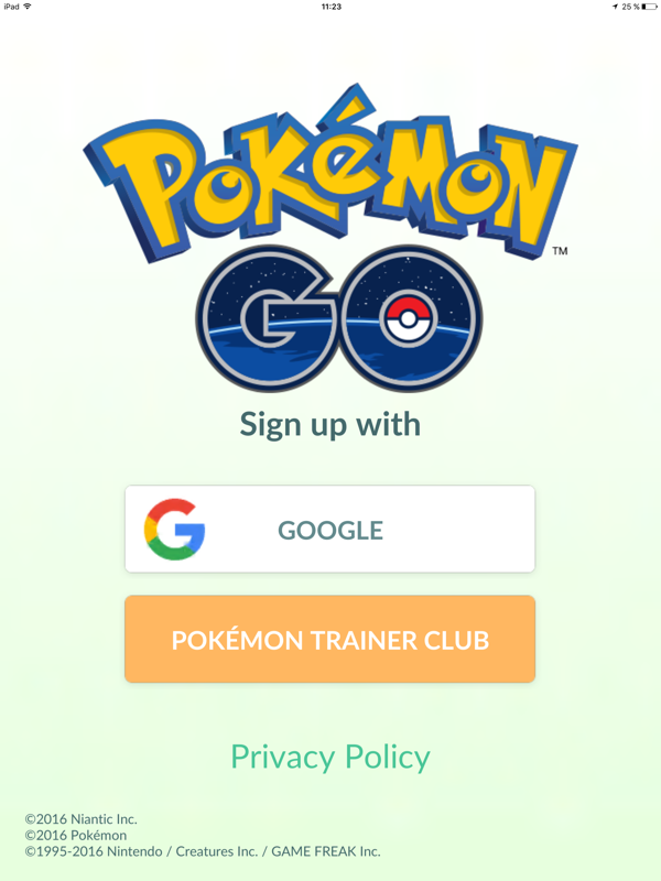 Pokémon GO (iPad) screenshot: Title screen