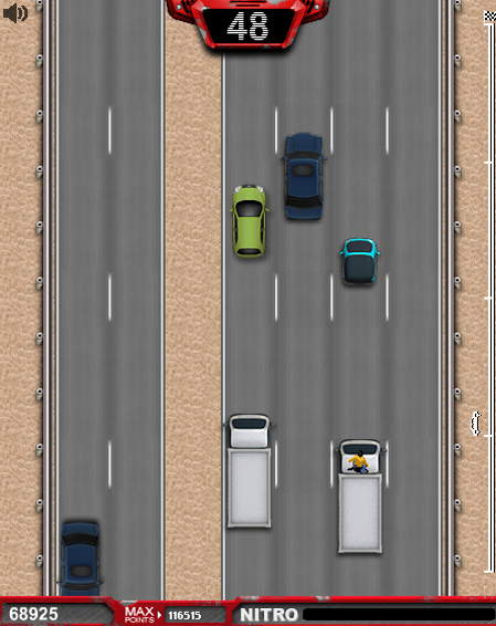 Freeway Fury (Browser) screenshot: Surfing a truck top in the desert