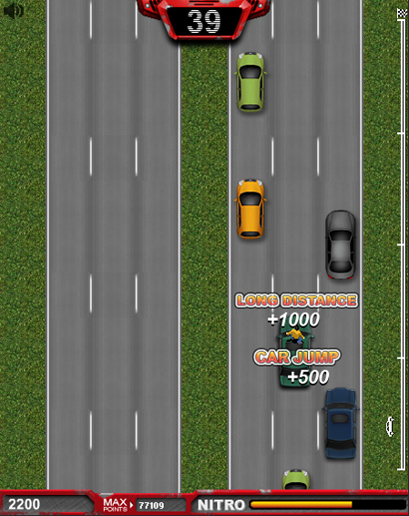 Freeway Fury (Browser) screenshot: Long distance car jump