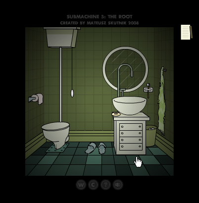 Submachine 5: The Root (Browser) screenshot: ...Actually, bathrooms (another proof that the mysterious subnet is explored by people an not, say, avatars) aren't more common, they are just easier to notice.