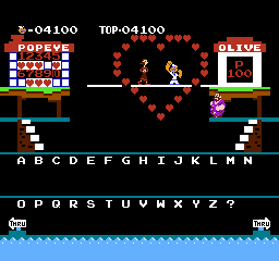 Popeye no Eigo Asobi (NES) screenshot: Beat Bluto this time around