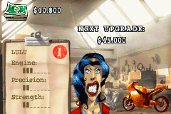 Road Rash: Jailbreak (Game Boy Advance) screenshot: Money can be used for upgrades