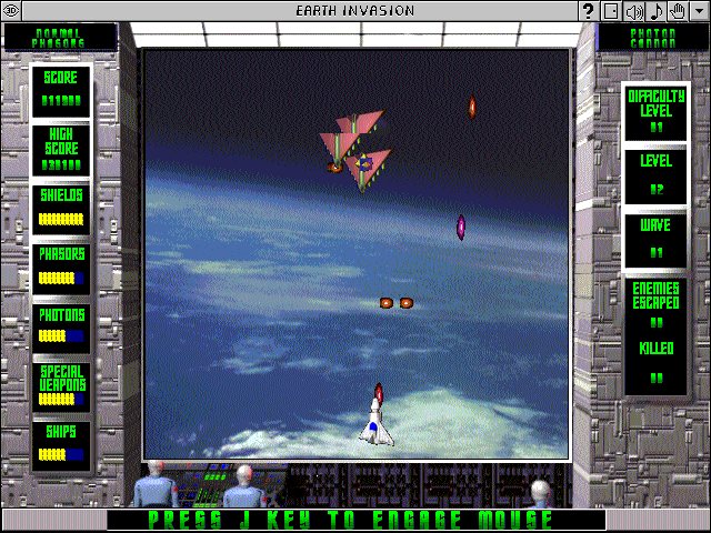 Earth Invasion (Windows 3.x) screenshot: Level 2 (Earth Orbit Mission)