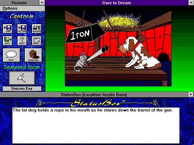 Dare to Dream 2 (Windows 3.x) screenshot: Cat with a shotgun