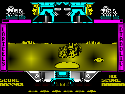 Mach 3 (ZX Spectrum) screenshot: Something got me! Either an alien ship or a fireball, not sure which