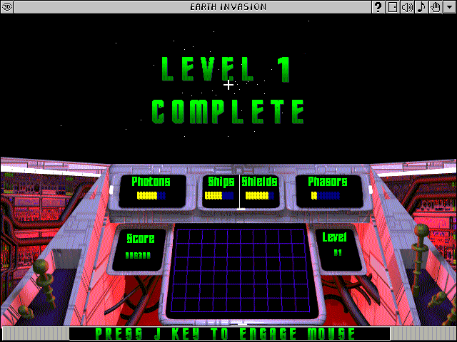 Earth Invasion (Windows 3.x) screenshot: Level completed (Deep Space Mission)