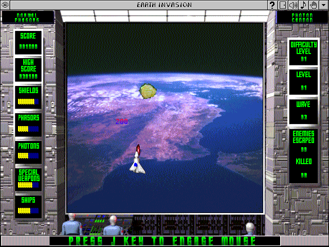 Earth Invasion (Windows 3.x) screenshot: Enemy destroyed (Earth Orbit Mission)