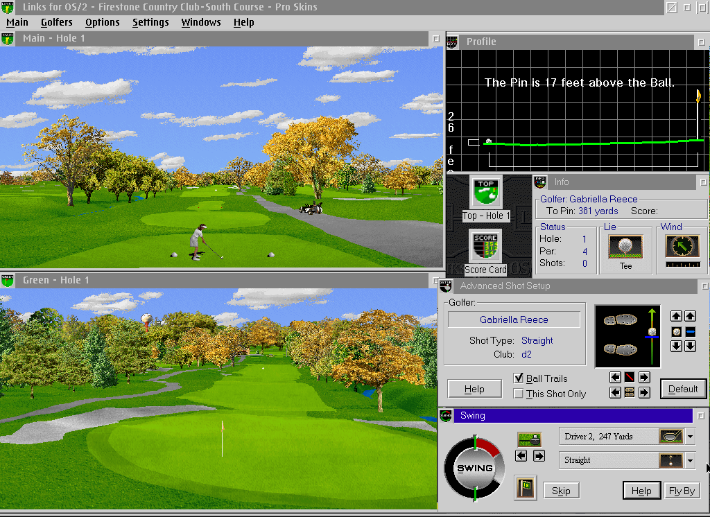 Links OS/2 (OS/2) screenshot: If you're unfamiliar with golf, white tee is closer to the pin