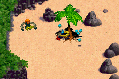 LEGO Bionicle (Game Boy Advance) screenshot: Trees can be shaken for fruit which is used as a throwing weapon.