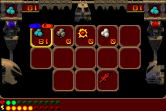 LEGO Bionicle (Game Boy Advance) screenshot: Inventory and weapon selection
