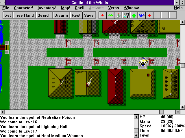 Castle of the Winds II: Lifthransir's Bane (Windows 3.x) screenshot: Hanging out around town