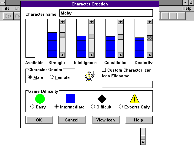 Castle of the Winds II: Lifthransir's Bane (Windows 3.x) screenshot: Character Creation