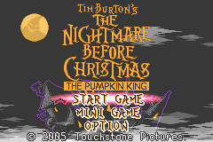 Tim Burton's The Nightmare Before Christmas: The Pumpkin King (Game Boy Advance) screenshot: Main Menu