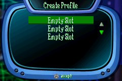 VeggieTales: LarryBoy and the Bad Apple (Game Boy Advance) screenshot: We need to create a profile