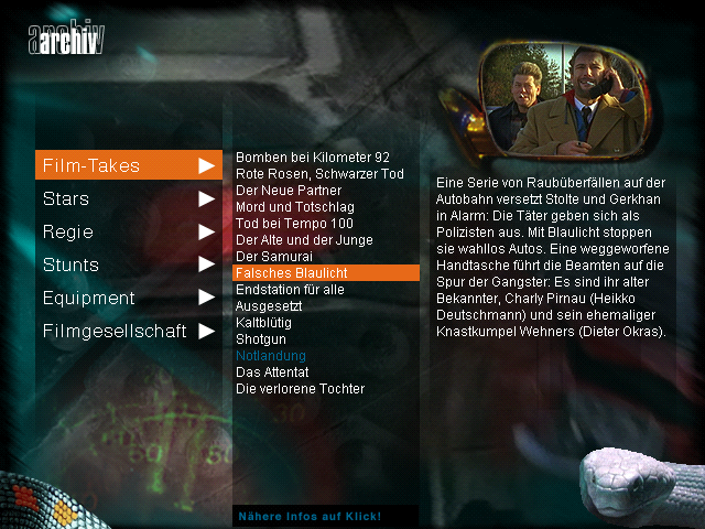 Alarm für Cobra 11: Die Autobahnpolizei (included games) (Windows 3.x) screenshot: Episode guide