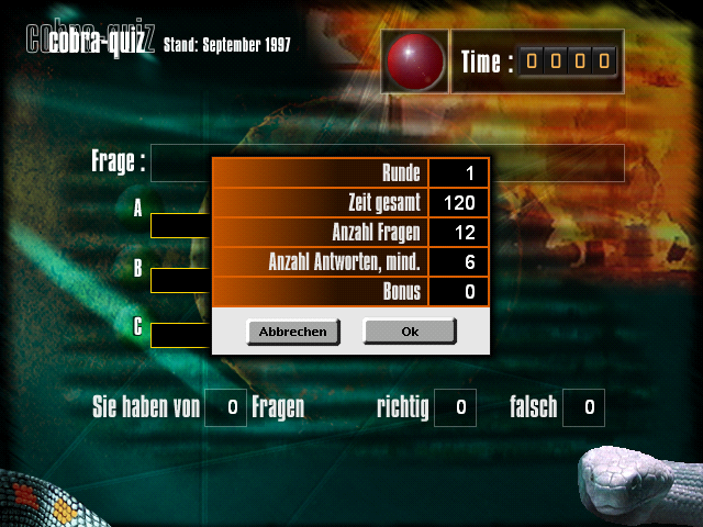 Alarm für Cobra 11: Die Autobahnpolizei (included games) (Windows 3.x) screenshot: Quiz game start