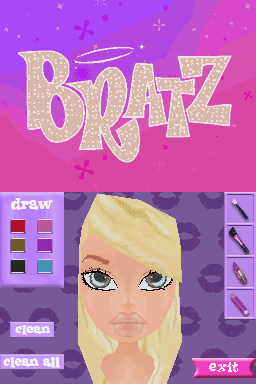 Bratz Forever Diamondz (Nintendo DS) screenshot: Here you can use the stylus to draw make-up onto the face of the current Bratz girl