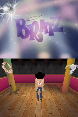 Bratz Forever Diamondz (Nintendo DS) screenshot: Cloe gets ready for a hoedown