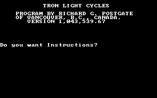 Tron Light Cycles (DOS) screenshot: Title screen