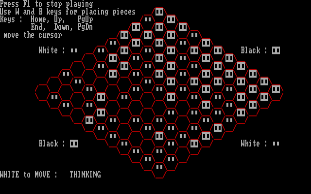 Hex (DOS) screenshot: Machine-vs.-machine demo matches often end up like this.