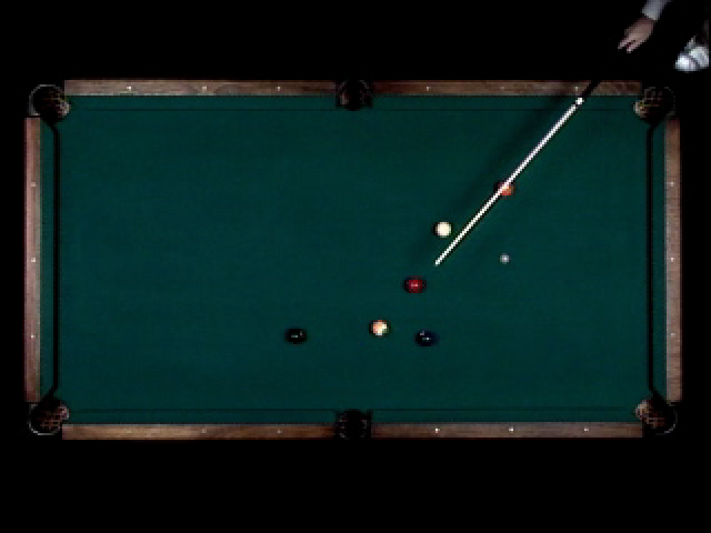Virtual Pool (PlayStation) screenshot: One of many tricks that you can learn.