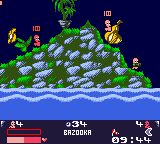 Worms: Armageddon (Game Boy Color) screenshot: Worm armed with a bazooka!