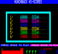 Hunchback (Oric) screenshot: Startup screen