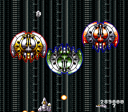 Acrobat Mission (SNES) screenshot: These three are the next immediate boss, but only fire at you every once in a while. They're not much threat.