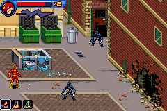 Justice League Heroes: The Flash (Game Boy Advance) screenshot: The robots have caused much destruction.