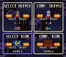 Battle Grand Prix (SNES) screenshot: Select Driver.