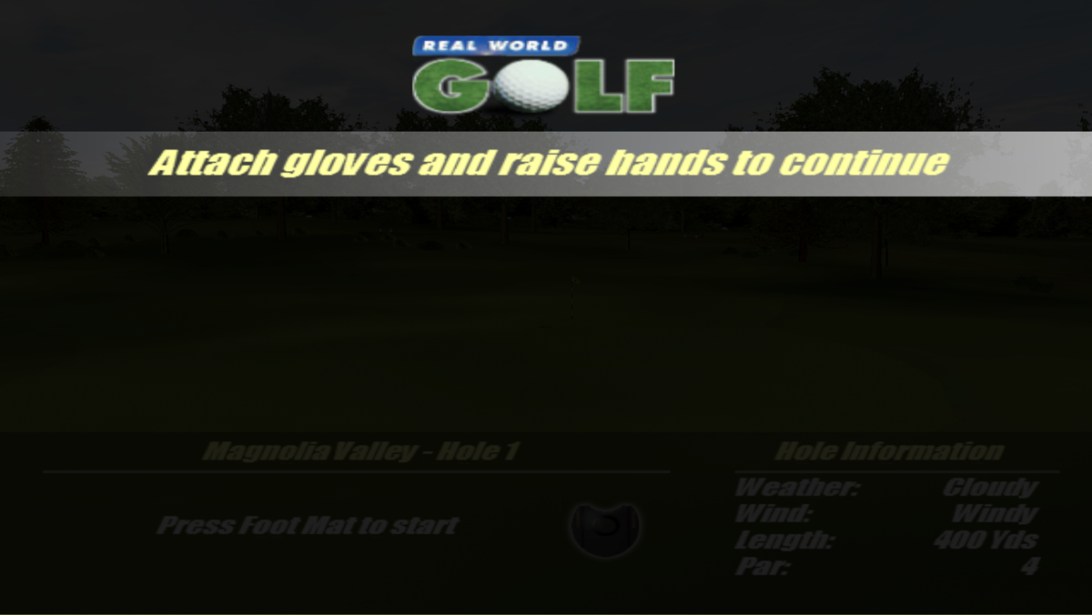 Real World Golf (Windows) screenshot: If the player bends too low or takes off their gloves the game detects this and displays this message