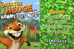 Over the Hedge: Hammy Goes Nuts! (Game Boy Advance) screenshot: Title screen and main menu