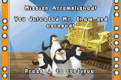 Madagascar: Operation Penguin (Game Boy Advance) screenshot: Level completion screen