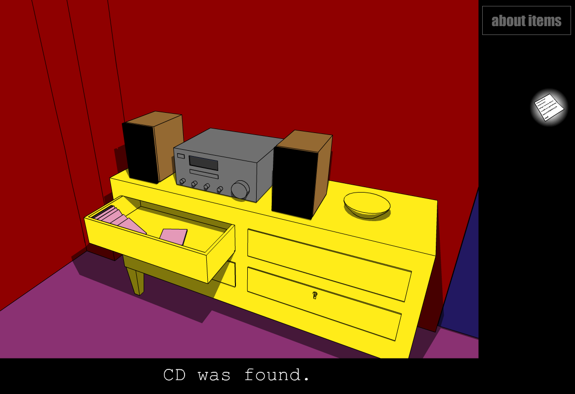 Crimson Room (Browser) screenshot: Click to open drawers and find items.