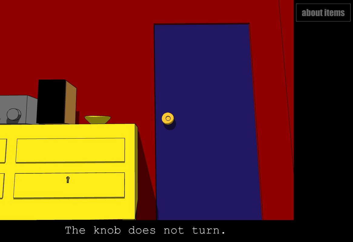 Crimson Room (Browser) screenshot: Of course the door is locked, how typical.