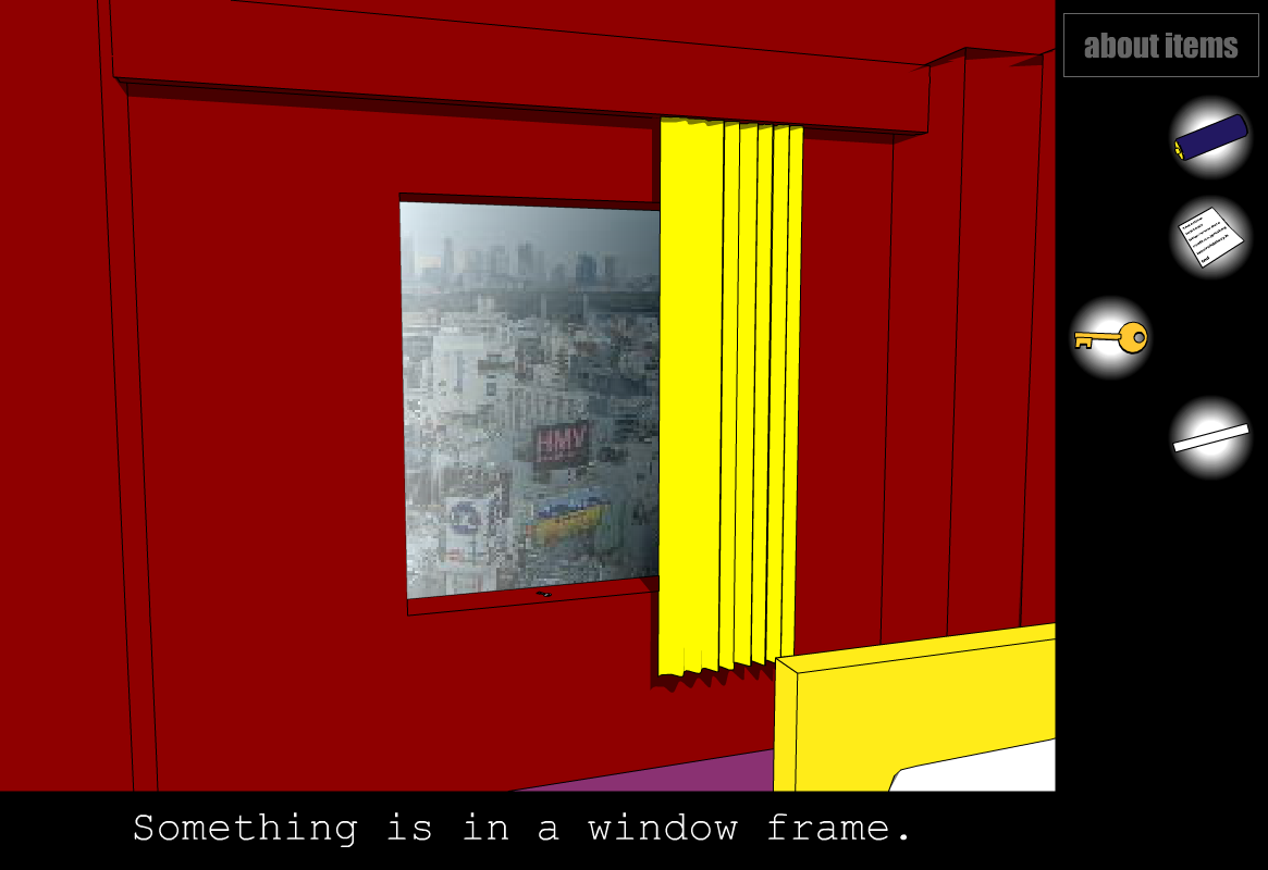 Crimson Room (Browser) screenshot: Open the curtains, that city looks so life-like.