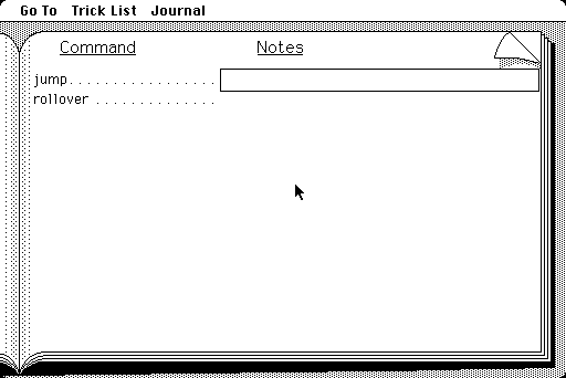 Puppy Love (Macintosh) screenshot: The journal shows the tricks that have been learned
