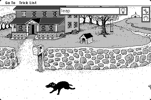 Puppy Love (Macintosh) screenshot: Entering the name of a trick and the puppy performs it