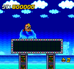 Super Air Zonk: Rockabilly-Paradise (TurboGrafx CD) screenshot: Each stage begins with an electronic tableau
