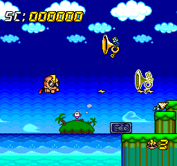 Super Air Zonk: Rockabilly-Paradise (TurboGrafx CD) screenshot: What, he is killing MUSICIANS? I don't want to play this game... :)