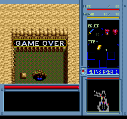 Brandish (TurboGrafx CD) screenshot: Fell into a shallow pit. Must be one of the most embarrassing deaths in the history of video games