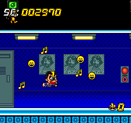 Super Air Zonk: Rockabilly-Paradise (TurboGrafx CD) screenshot: This new power up turns you into... a SINGER! You kill enemies with MUSIC! Now that's really something... :)