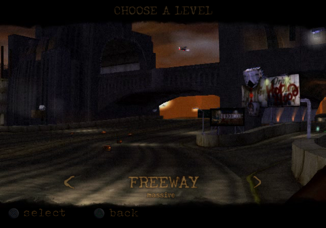 Twisted Metal: Black (PlayStation 2) screenshot: Stage selection.