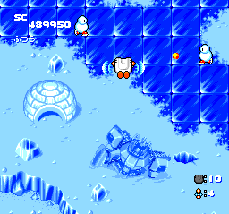 Star Parodier (TurboGrafx CD) screenshot: ...ice-skating little snowmen...