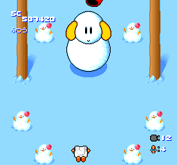 Star Parodier (TurboGrafx CD) screenshot: ...and a cute, but very dangerous snowman boss later!..