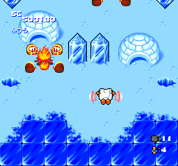 Star Parodier (TurboGrafx CD) screenshot: ...and little guys who warm themselves at fire :)