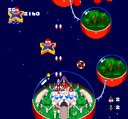 Star Parodier (TurboGrafx CD) screenshot: The first level already gives you an idea how cute and imaginative this game world is going to be :)