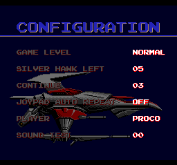 Sagaia (TurboGrafx CD) screenshot: Configuration screen